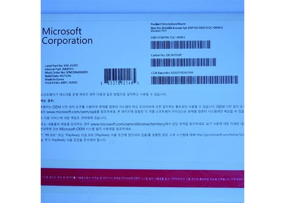 China Chave do produto da etiqueta 64bit do OEM de Microsoft Windows 10 versão completa da pro fornecedor