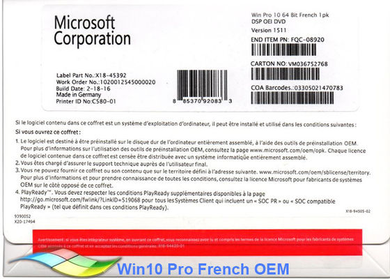 China OEM comercial da etiqueta 64Bit do OEM de 100% Windows 10 originais pro fornecedor
