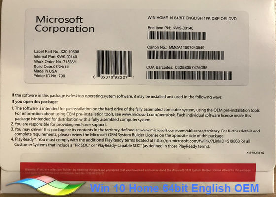 China Licença da casa de Windows 10 da chave do produto da casa chave do produto da casa de Windows 10 da versão/do software/Windows completos 10 da vitória 10 pro fornecedor